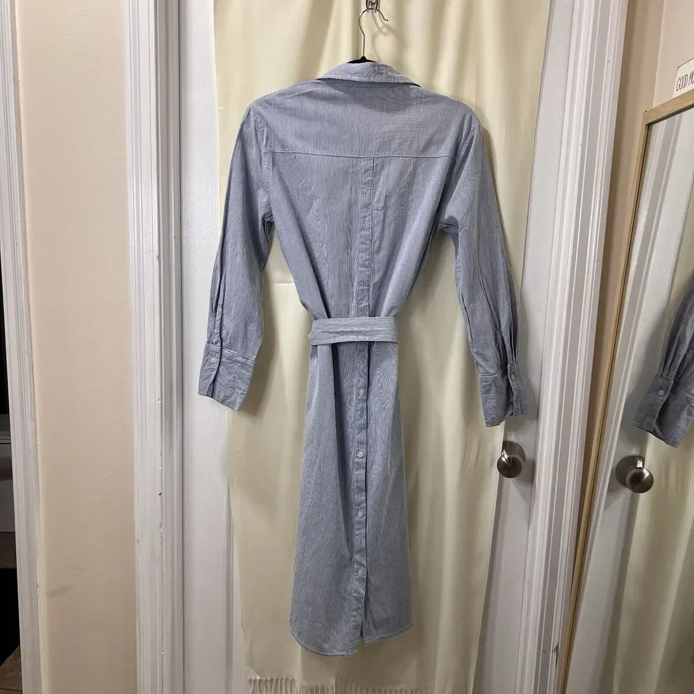 Kiki Shop Blue And White Striped Shirt Stress With Hidden Buttons 3/4 Sleeves SM